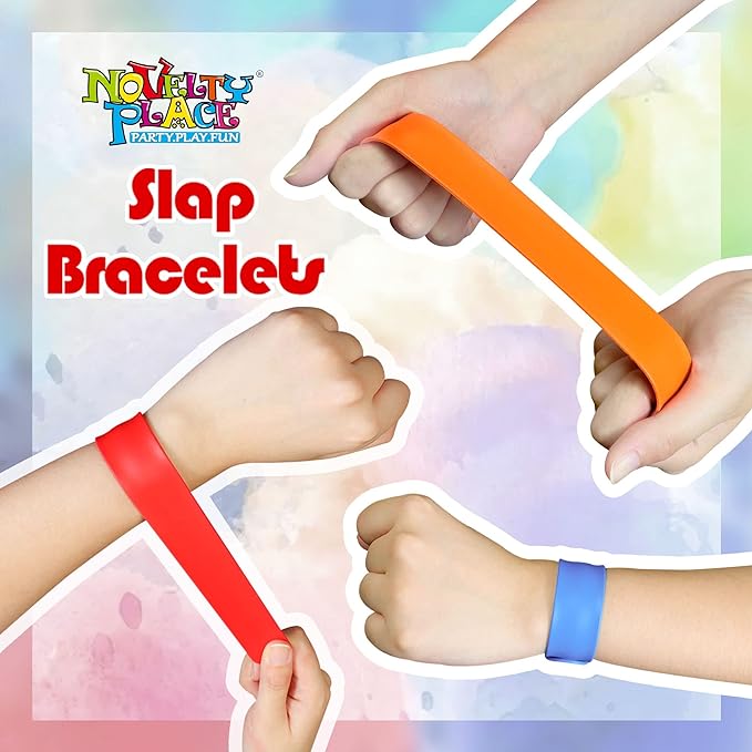 Novelty Place Silicone Rainbow Slap Bracelets Party Wrist Strap, 12 Colors Silicone Wristband for Teens Kids Classroom Craft Activity Prize Gift Party Costume (Pack of 12)