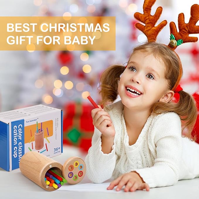 Montessori Toys for 1-3 Year Old, Travel Toys for Toddlers Wooden Color Sorting Stacking Toy for 18+ Month Old Boys Girls Learning Gift for 2-4 Year Old Kids Birthday Easter Basket Stuffers