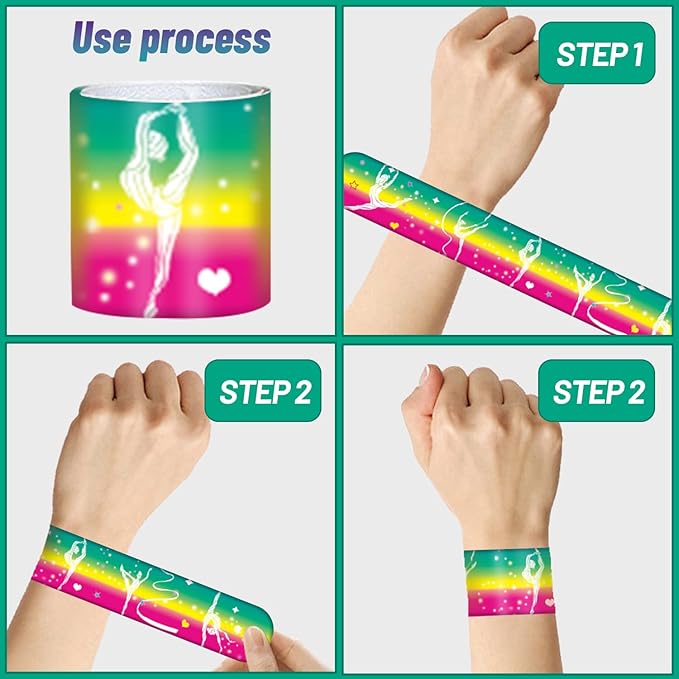 48PCS Gymnastics Slap Bracelets Party Favors, Gymnastics Wristbands Bracelets Goodie Bag Fillers for Gymnastics Birthday Decorations Supplies for Class School Prizes Gift for Kids Boys Girls Carnival