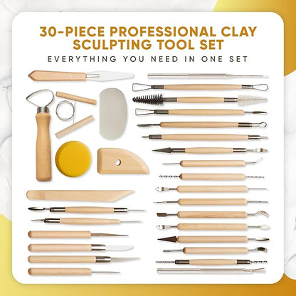 30 Pcs Clay Tools & Pottery Tools Kit, Professional Polymer Clay Sculpting Tools for Air Dry Clay, Ceramics Tools and Modeling Tools, Includes Wire Cutter, Ribbon Tool, Potter’s Rib & Clay Carving Set