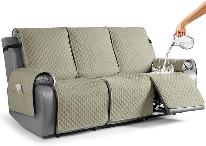 TAOCOCO Waterproof Recliner Couch Covers Sofa Slipcover for 3 Cushion Couch, Pet Sofa Cover for 3 Seat Recliner, Washable Reclining Sofa Cover Furniture Protector with Straps(3 Seater, Sand)