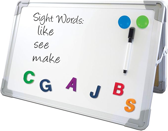 Flipside Products 18” x 12” Magnetic Double-Sided Desktop Easel, Bright White Dry Erase Easel for Office, Home, and Classroom, Aluminum Frame, Magnets and Dry Erase Marker w/Magnetic Eraser Cap