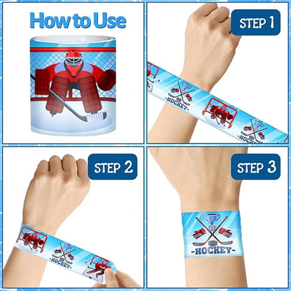 74 PCS Ice Hockey Party Favors, 24 PCS Ice Hockey Slap Bracelets 50 PCS Ice Hockey Stickers Ice Hockey Birthday Party Decorations Supplies Gifts for Kids Classroom Rewards
