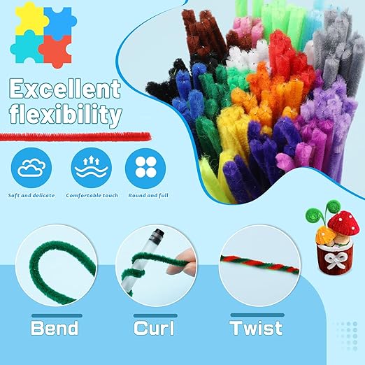 200 Pcs Pipe Cleaners, 20 Colors Creative Chenille Stems Pipe Cleaners Craft, Fuzzy Pipe Cleaners Bulk for Crafts, DIY Pipe Cleaner for Home Arts and Crafts Decorations Supplies