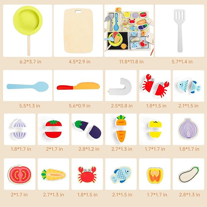 Wooden Toddler Kitchen Toy Set simulates Cooking, Chopping, stir-Frying, Food Shape Matching Games Toddler Kitchen Set for Boys and Girls Ages 3, 4, 5, 6，Gift for Kids