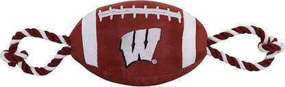Pets First NCAA Wisconsin Badgers Football Dog Toy, Tough Quality Nylon Materials, Strong Pull Ropes, Inner Squeaker, Collegiate Team Color, 1 Count (Pack of 1)