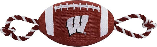 Pets First NCAA Wisconsin Badgers Football Dog Toy, Tough Quality Nylon Materials, Strong Pull Ropes, Inner Squeaker, Collegiate Team Color, 1 Count (Pack of 1)