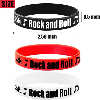 CupaPlay 48PCS Rock and Roll Rubber Bracelets Party Favors -Rock and Roll Theme Party Supplies Decorations -80s 90s Party Music/Musical Birthday Baby Shower Silicone Wristbands Party favors