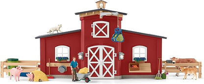 Schleich Farm World Animal Farm Playset with Figurine and Accessories - 92pc Kids Animal Farm Playset with Cow, Horse, Pig, Bull, and Accessories for Boys and Girls, Gift for Kids Age 3+, Red