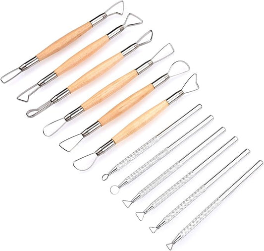 Meuxan Ceramic Pottery & Clay Ribbon Sculpting Tool Kit (Set of 12)