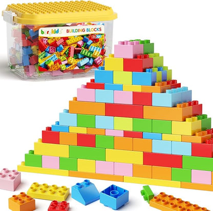 burgkidz 150PCS Jumbo Building Blocks with Clear Storage Box & Baseplate Lid - STEM Educational Toys for Toddlers 3+ Years, Compatible with Major Building Systems