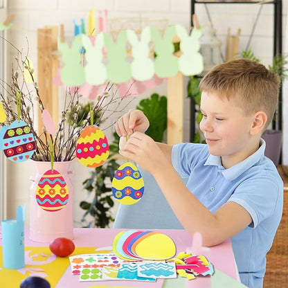 Fennoral 12 Pack Easter Egg Craft Kit for Kids Make You Own Egg Foam Stickers Ornament DIY Easter Arts and Crafts for Easter Art Activites Home School Easter Decoration