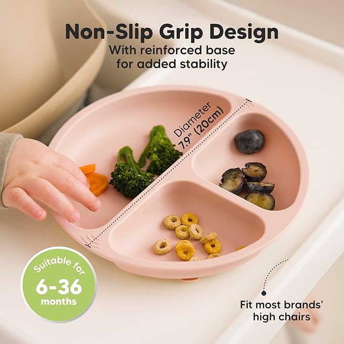 KeaBabies Suction Plates with Lids for Baby - 3-Pack 100% Silicone Suction Plates for Baby, Kids,Toddler Plates,Divided Baby Plates with Suction,Lids, BPA-Free, Microwave, Dishwasher Safe (Amethyst)