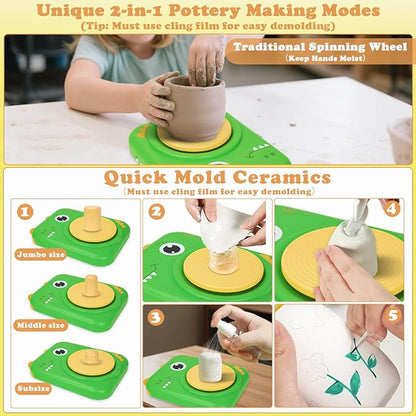YOOIU Pottery Wheel for Kids, Complete Pottery Making Kit for Kids Ages 6-12, STEM Toys Arts Crafts with 4 Air-Dry Clays, Electric Children's Art Supplies Toy Birthday Gift for Girls 6-8-12