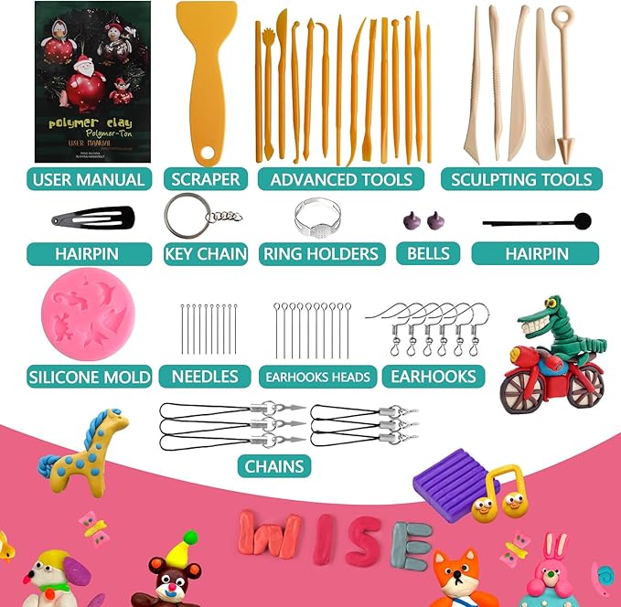 Polymer Clay Kit 50 Colors,Oven Bake Modeling Clay Kit,Creative Clay with 19 Clay Tools and 10 Kinds of Accessories,Non-Toxic,Safe Great Christmas Gift for Children Kids Adults Beginners