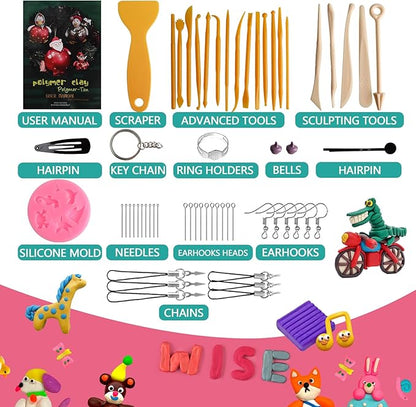 Polymer Clay Kit 50 Colors,Oven Bake Modeling Clay Kit,Creative Clay with 19 Clay Tools and 10 Kinds of Accessories,Non-Toxic,Safe Great Christmas Gift for Children Kids Adults Beginners