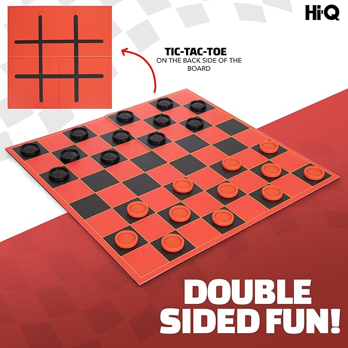 HI-Q Checkers & Tic-Tac-Toe Board Game Set – Classic Strategy for Kids & Family – Features Interlocking Stacking Pieces & Folding Board – Ages 6+