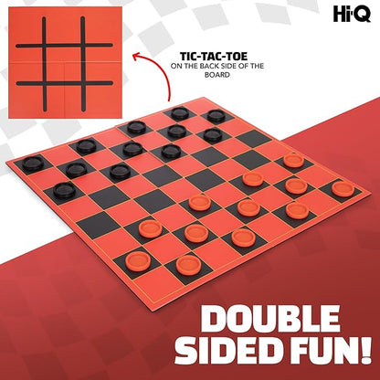 HI-Q Checkers & Tic-Tac-Toe Board Game Set – Classic Strategy for Kids & Family – Features Interlocking Stacking Pieces & Folding Board – Ages 6+