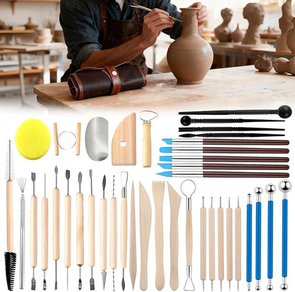 Pottery Clay Sculpting Tools Kit: 39Pcs Foam Clay for Stippling Carving Shaping Molding with Storage Bag - Air Dry Clay for Professional Polymer Artists Even Beginners