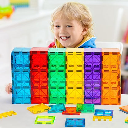 Magnetic Tiles, 64 PCS Magnetic Building Blocks, Magnets Building Set, STEM Toys for Kids Boys and Girls Creative and Inspirational