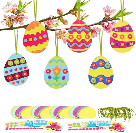 Fennoral 24 Pack Easter Egg Craft for Kids Make You Own Eggs Foam Stickers Ornament DIY Easter Arts and Crafts for Party Supplies Easter Decoration Easter Gifts