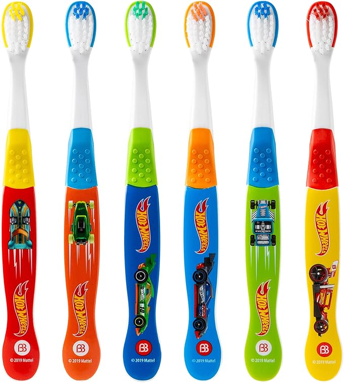 Brush Buddies 6-Pack Hot Wheels Toothbrush for Kids, Kids Battery Powered Toothbrushes, Toothbrush Pack, Soft Bristle Toothbrushes for Kids, Toddler Toothbrush Ages 2-4, Multicolor