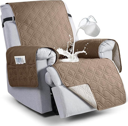 VANSOFY 100% Waterproof Recliner Chair Covers, Recliner Cover Non-Slip Dog Chair Cover Furniture Protector Washable Slipcover with Pocket, Elastic Straps for Pets, Dogs(Light Brown, 23.6")