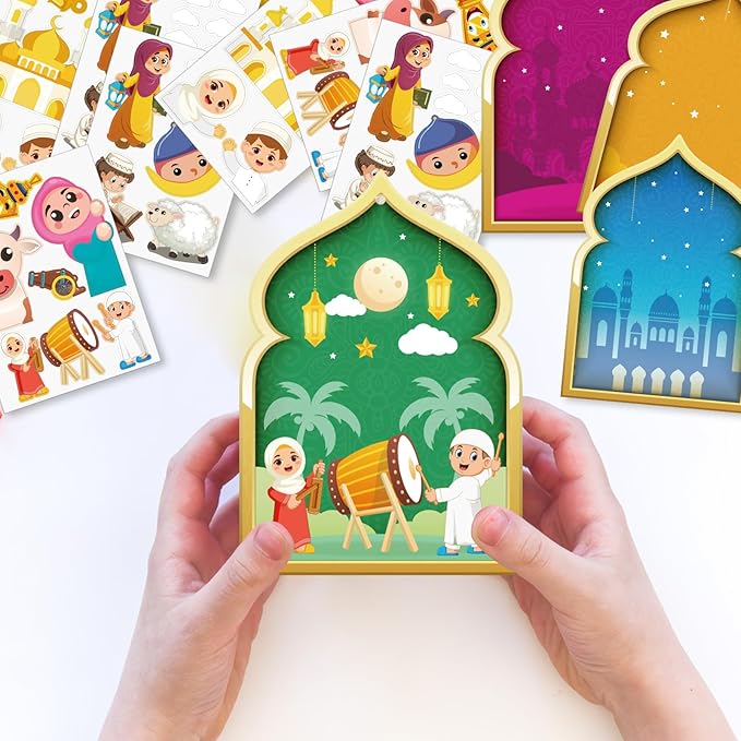 Fennoral 24 Pack Ramadan Crafts for Kids Make You Own Ramadan Foam Sticker Ornaments DIY Arts and Crafts for Kids Girls Boys Art Project Eid Mubarak Kareem Mosque Decoration