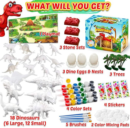 FUNZBO Painting Kits for Kids, Arts and Crafts with Art Supplies, Dinosaur Figures Ready to Paint, Toys Gifts for Toddlers Boys Girls 3-12