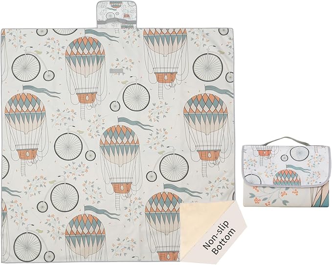 Insular Baby Splat Mat for Under High Chair/Arts/Crafts, Anti Slip and Waterproof Splash Mat for Floor, Portable Picnic Mat, 51x51 Inch, Hot Air Balloon