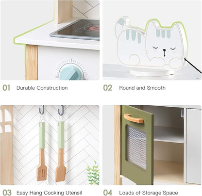 ROBUD Wooden Play Kitchen Set for Kids Toddlers, Pretend Toys Kitchen Gift for Girls Boys 27.6 x 11.6 x 40.6 inches