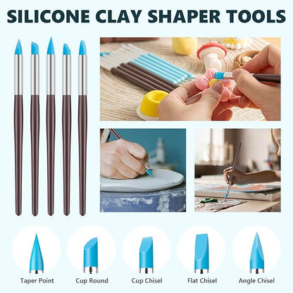 UUSYCUN 10PCS Silicone Clay Sculpting Tool, 2-Way Clay Shaper & Sculpter Brushes Tools for Modeling, Dotting, Polymer Clay, Pottery Crafts, Nail Art, Rock, Blending, Drawing, Air Dry Clay, Ceramics