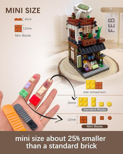 Japanese City Street View Matcha Shop, MOC Creative Building Blocks House Set, Simulation Architecture Construction Toy, Gifts Idea for Kids Adults (Mini Blocks 379 pcs)