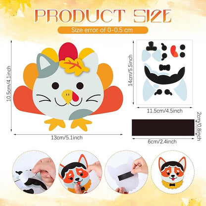 30 Sets Thanksgiving Crafts for Kids DIY Turkey Magnet Craft Pet Make Your Own Thanksgiving Craft for Kindergarten Preschool Fall Thanksgiving Fun Classroom Home Activity Party Supplies