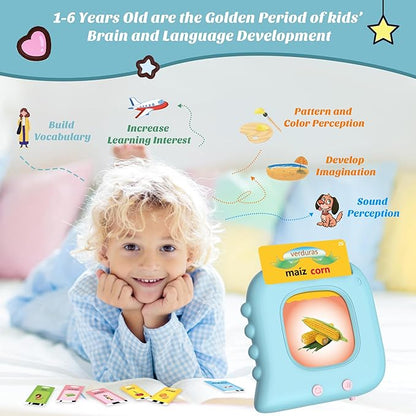 Spanish Flash Cards for Kids, Bilingual Buddy Talking Flash Cards for Toddlers 1 2 3 4 5 Years Old, Audible Learning Spanish for Kids, Speech Educational Learning Birthday Gift with 224 Sight Word