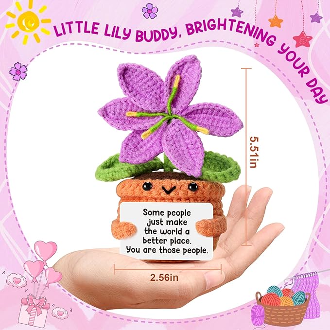 Purple Crochet Lily Flower Doll – Happy Birthday Gift for Women, Thank You Appreciation Gifts for Coworkers, Teachers, Friends, Mothers Day unique Gifts for Mom form Daughter Easter Basket Stuffers