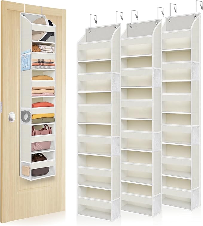 3-Pack Small Over the Door Hanging Organizer, 6 Clear Pockets and 6 Mesh Pockets, 11.8” Wide for Narrow Cabinet Doors, French Doors in the Bathroom, Closet, RV