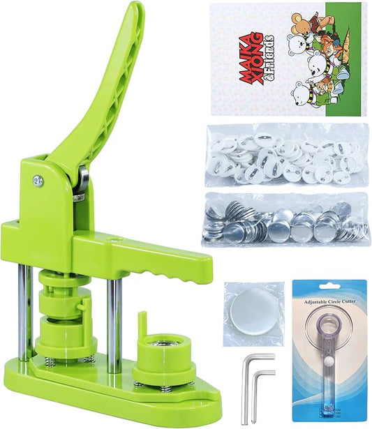 Button Maker Machine, (3rd Gen) Installation-Free 25mm(1 in) DIY Pin Button Maker Press Machine Kit, Badge Punch Press Machine with Free 500pcs Button Parts&Pictures&Circle Cutter&Magic Book