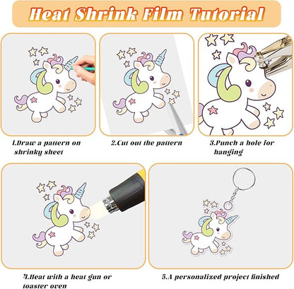 Gushu 235 Pcs Shrinky Plastic Sheets Keychain Kit, 40 Pcs Shrinky Paper Sheets, Hole Punch, Pencils, Keychains, Accessories for DIY Crafts, Creative Handprint Art for Teens & Adults