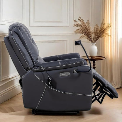 Recliner Chairs for Adults, Power Lift Recliner Chair with Heating and Phone Holder, Zero Gravity Massage Chair with Side Pockets and USB Charge Ports, for Living Room,Black