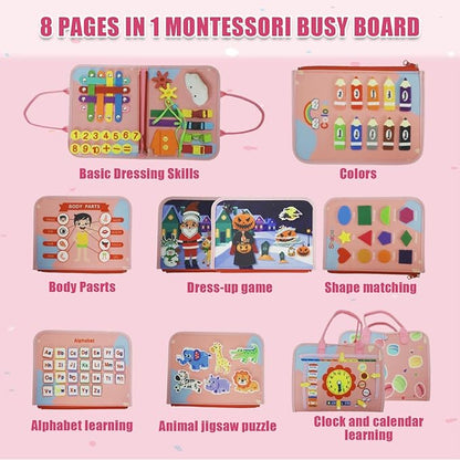 Toddler Busy Board-Montessori Toys for Boy Girl Birthday Gift, Sensory Learning Toys for Toddlers Busy Book 3-5, Airplane Car Travel Activities Toy,Learn Fine Motor Skills