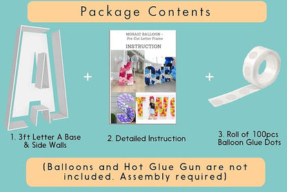 JW Passion - Premium Quality Made 3FT Tall Mosaic Balloon Frame Big Marquee Light Up Letters DIY Kit for Birthday Party Wedding Backdrop Decor Letter A Pre-Cut Foam Board