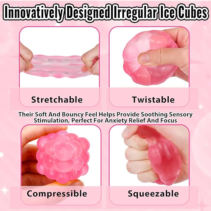 Ice Cube Squishy Fidget Toy, Standard Size 1.96 in Stress Ball for Adults and Kids, Puffwize Soft Textured Sensory Toy with Irregular Shape for Anxiety Relief and Improving Focus(Pink)