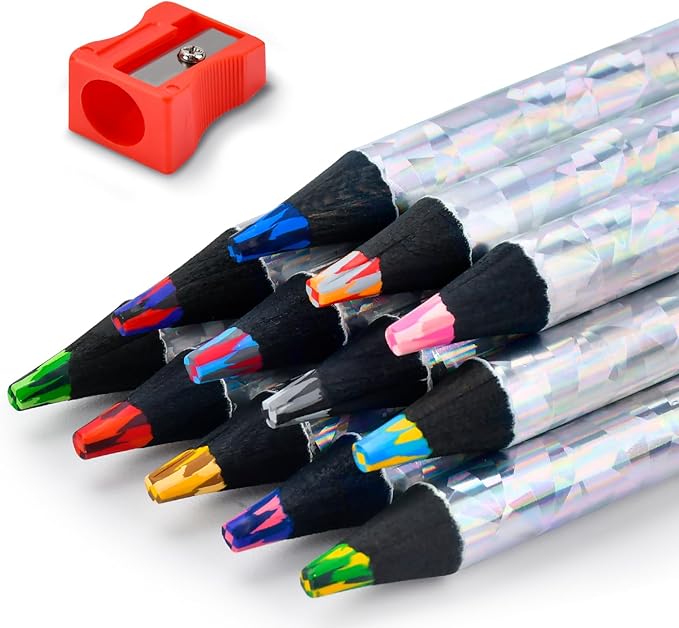 FilmHOO Art Supplies for Kids Classroom,12 Rainbow Colored Pencils With Cute Pencil Cap,sharpener,Arts And Crafts 4-12 Year Old Party Favors,Girl Gifts Trendy Stuff