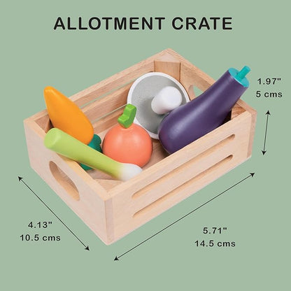 Mentari Toys - Allotment Crate - 6pc Wooden Crate with Vegetable Food Items - Market Pretend Play Toy Food - Play Kitchen Accessories - Imaginative Play Set for Toddlers and Kids - Age 3+