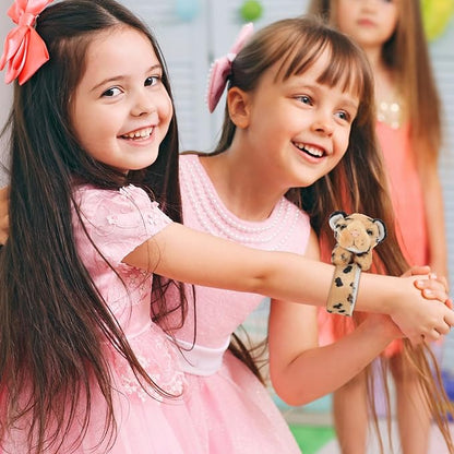 Abaodam Animal Slap Bracelet Leopard Slap Bracelet Plush Stuffed Animal Hugger Snap Wrist Band for Kids Birthday Party Gifts