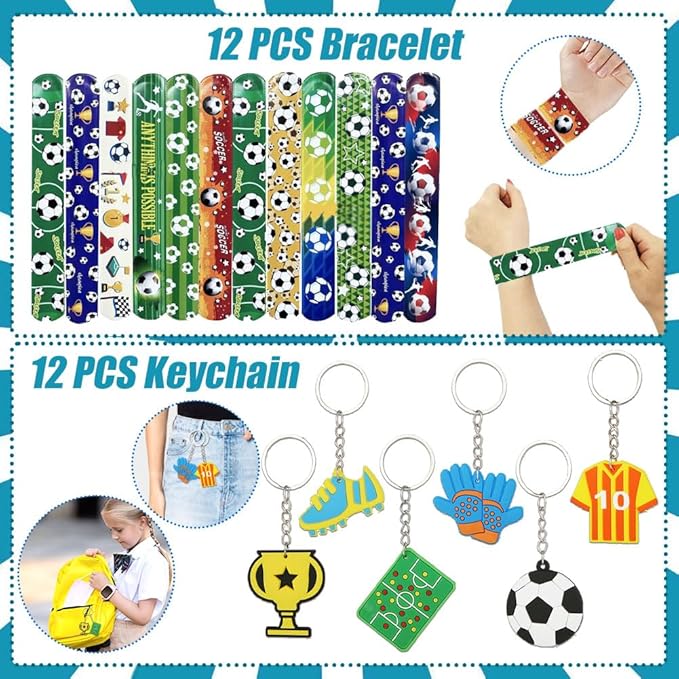 Soccer Party Favors, 172 pcs Birthday Party Supplies contains Cups, Straws, Whistles, Bracelets, Keychains, Stickers, Soft Balls, Tatoo Stickers, Thank You Tags for Sport Themed Birthday Decors