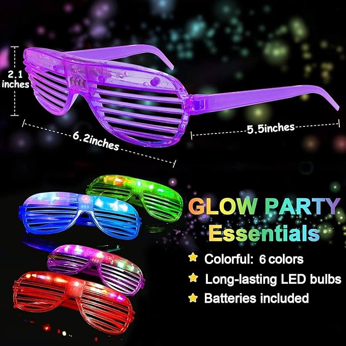 112 Pcs New Years Eve Glow in The Dark Party Supplies 2025, Glow Sticks Bulk LED Neon Party Favor Light Up Toys Gifts Kids Adult 100 Glow Sticks Necklaces Bracelets/6 Light Up Glasses/6 Led Headbands