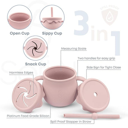 All In One Silicone Baby Feeding Set By SofiAl - Safe for 6-12 Months - Non-Toxic Baby Led Weaning Supplies - Toddler Self Feeding Utensils - BPA-Free - Mess Free Baby Feeding Essentials