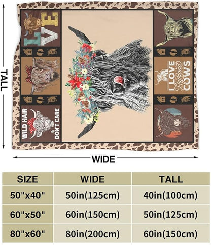 Highland Cow Throw Blanket Gifts for Women Adults Cattle Animal Print Ultra Soft Cozy Plush Fleece Warm Lightweight Living Room Couch Bed Dorm Chair Sofa Decor 40''X50''